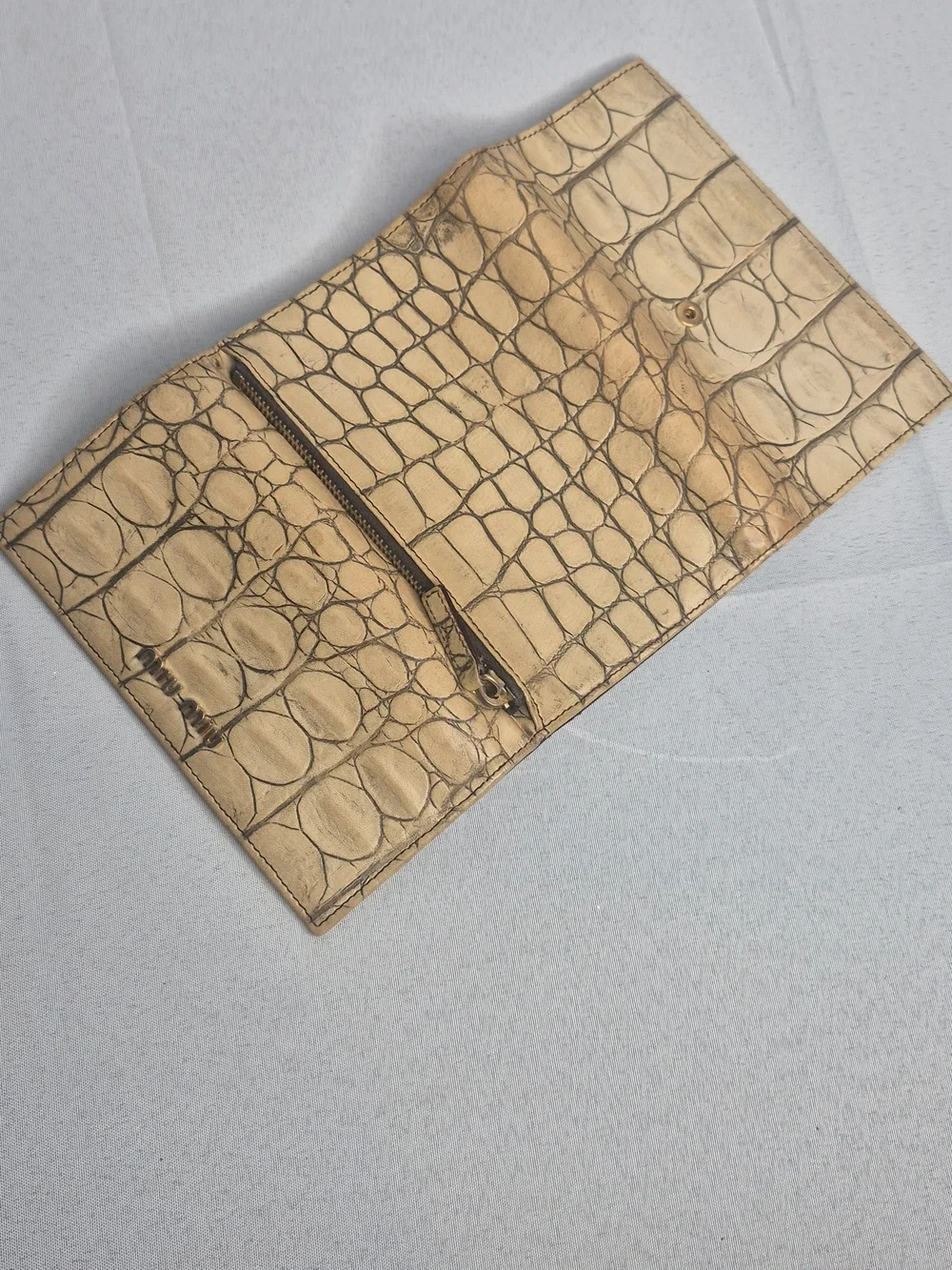 Miu Miu Tan Croc-Embossed Leather Wallet